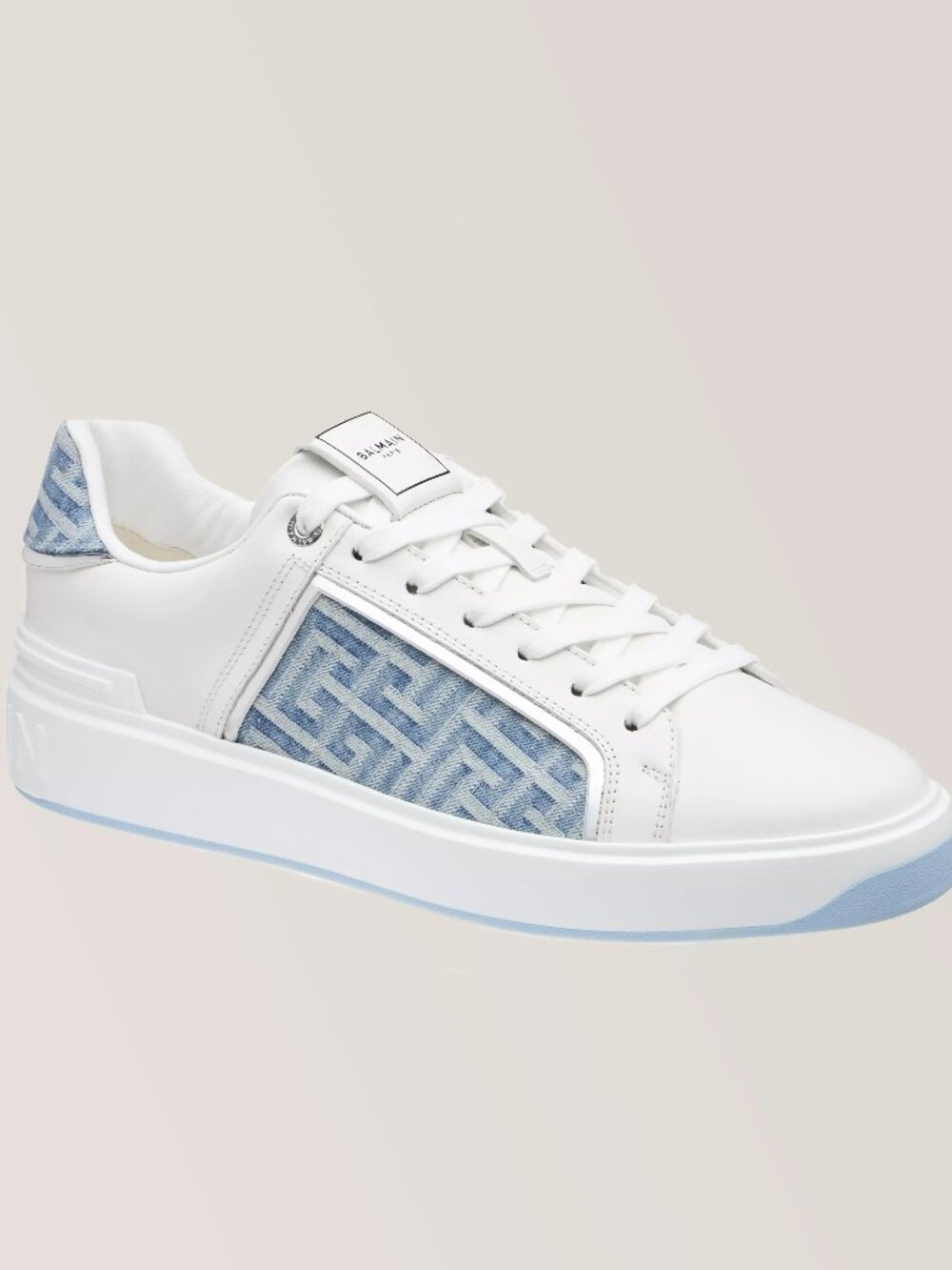 Balmain B-Court Monogramed Denim Leather Sneaker